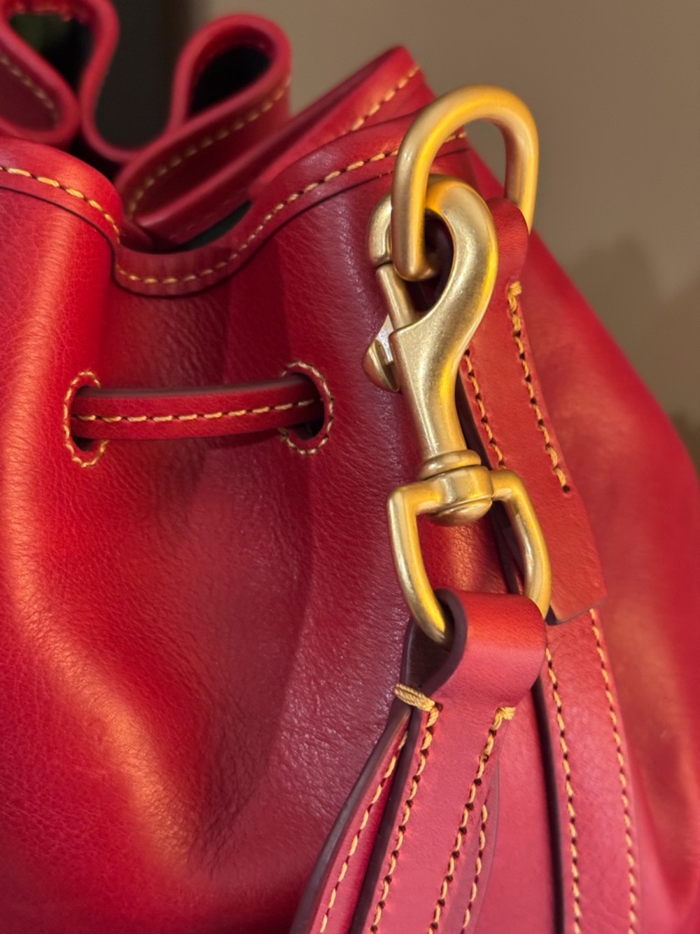 Dooney & Bourke Red Florentine Leather Drawstring Bucket Shoulder Bag NWT - Picture 7 of 14